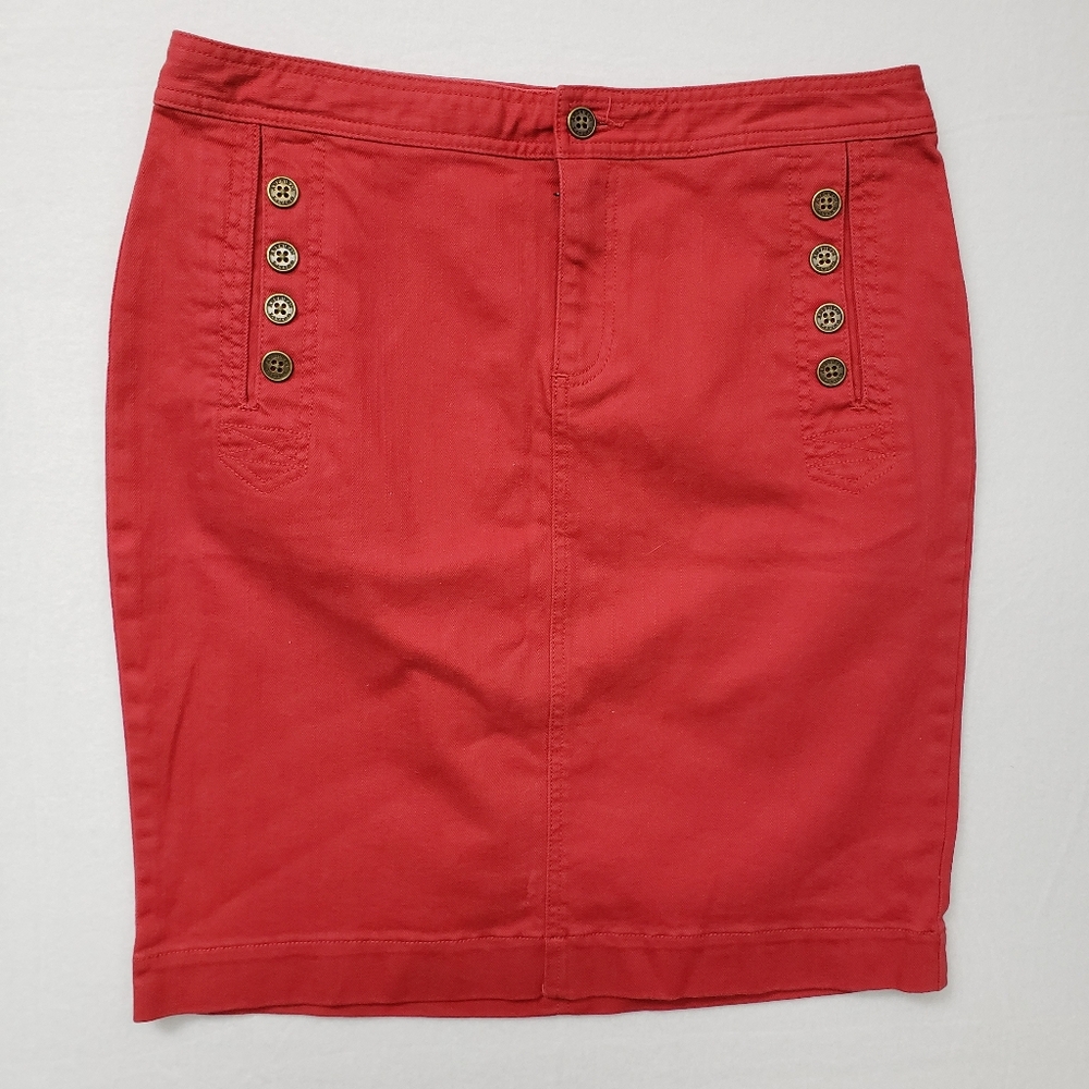 American Eagle Sz 8 Skirt Womens Red Denim Stretch Pockets Casual Y2K Retro